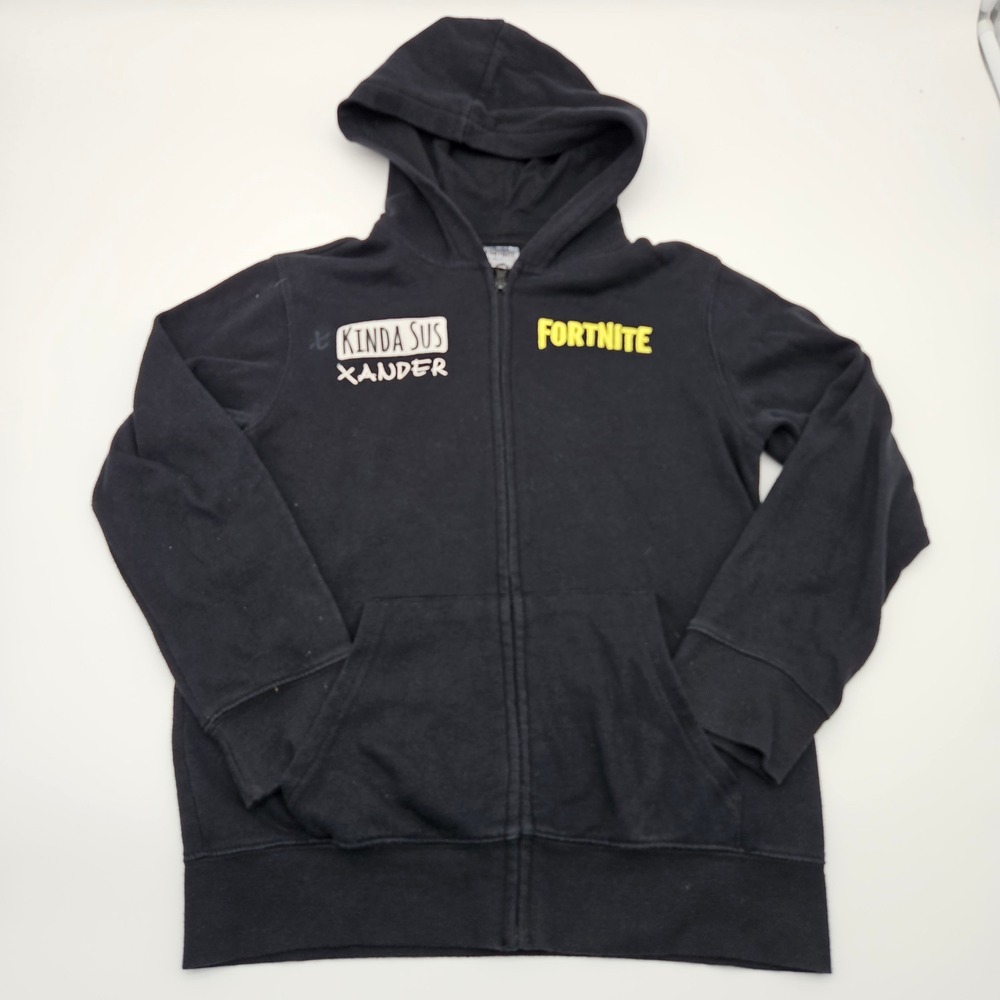 Fortnite Zip Up Hoodie Black Kinda‎ Sus Xander Graphic Kids Boys Size LG